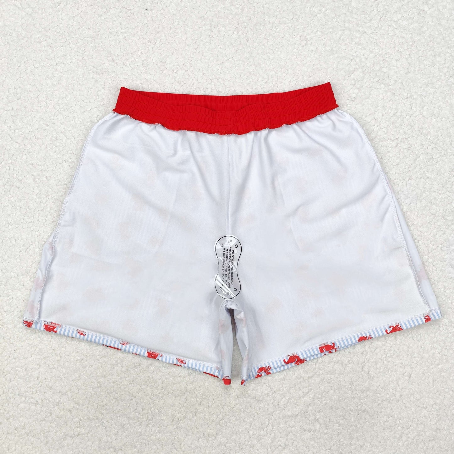 S0464 red crab blue striped adult man swimming trunk