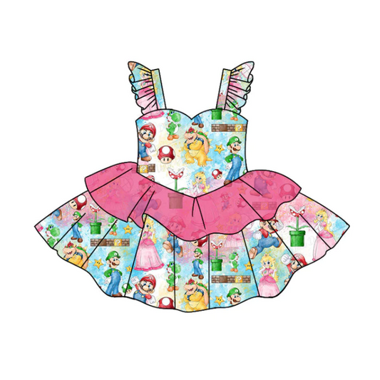 custom S 8.9 Superhero cartoon flutter sleeve girls dress