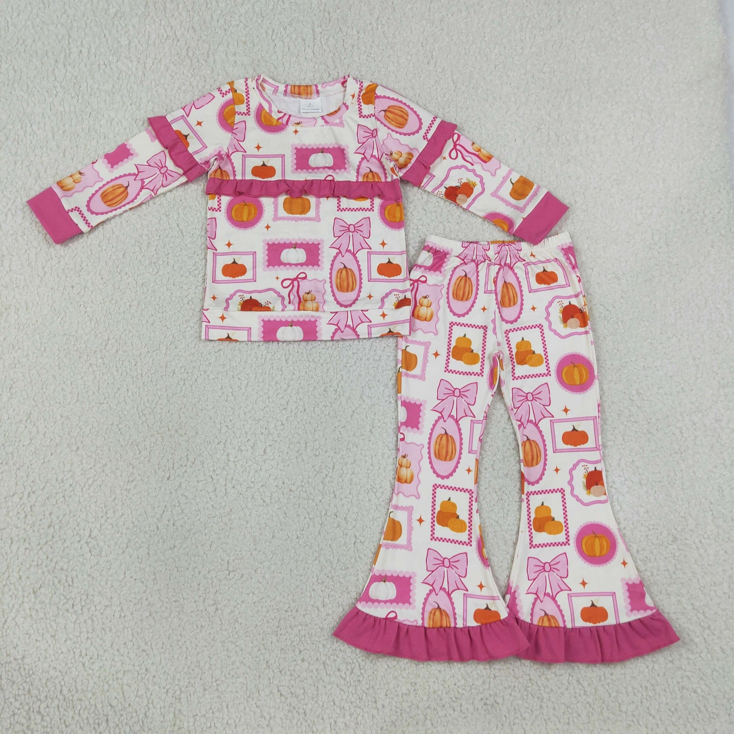 GLP3504 Pumpkin Bows Hot Pink Long Sleeve Pants Girls Set