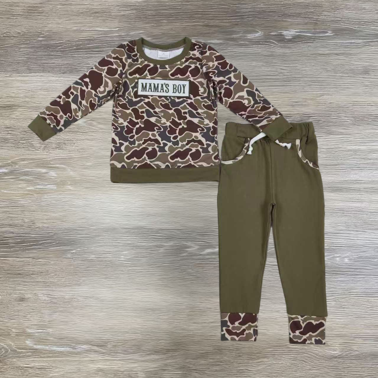 Embroidery Mama's Boy Camo Romper/Set RTS Sibling Clothes