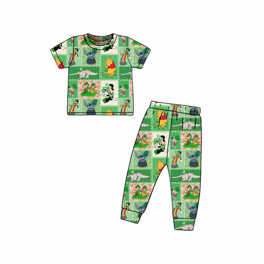 Custom Cartoon Bear Animals Green Short Sleeve Pants Boys Set