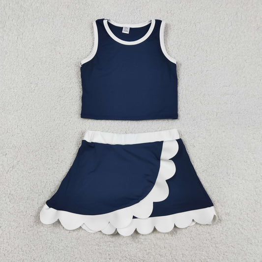 GSD4024 Yoga Navy Blue Sleeveless Skorts Girls Set