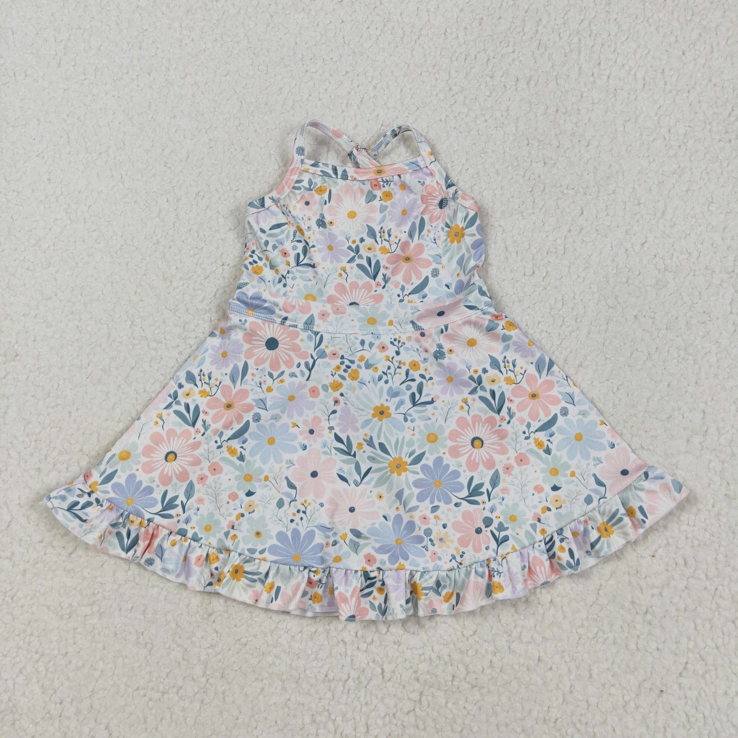 GSD2281 yoga pink flowers blue flowers girls dress