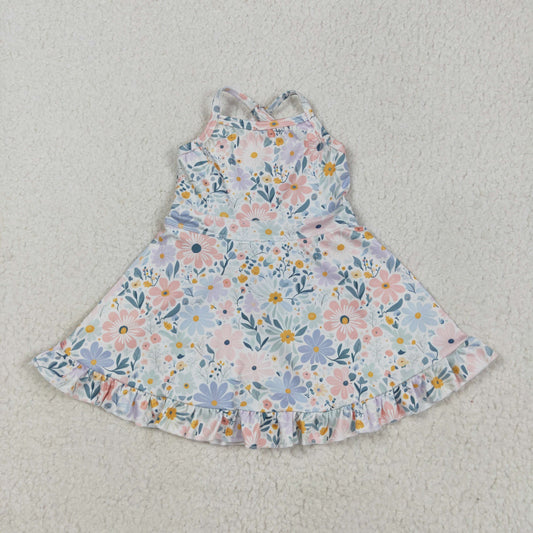 GSD2281 yoga pink flowers blue flowers girls dress
