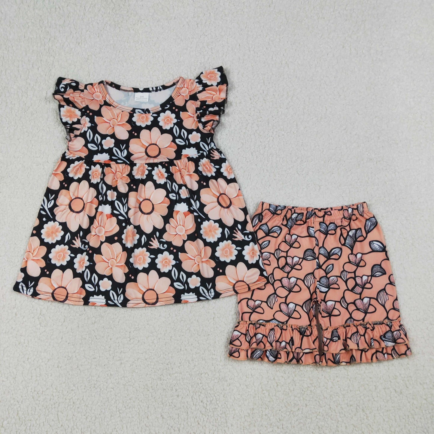 GSSO3750 Flowers Flutter Sleeve Shorts Girls Set