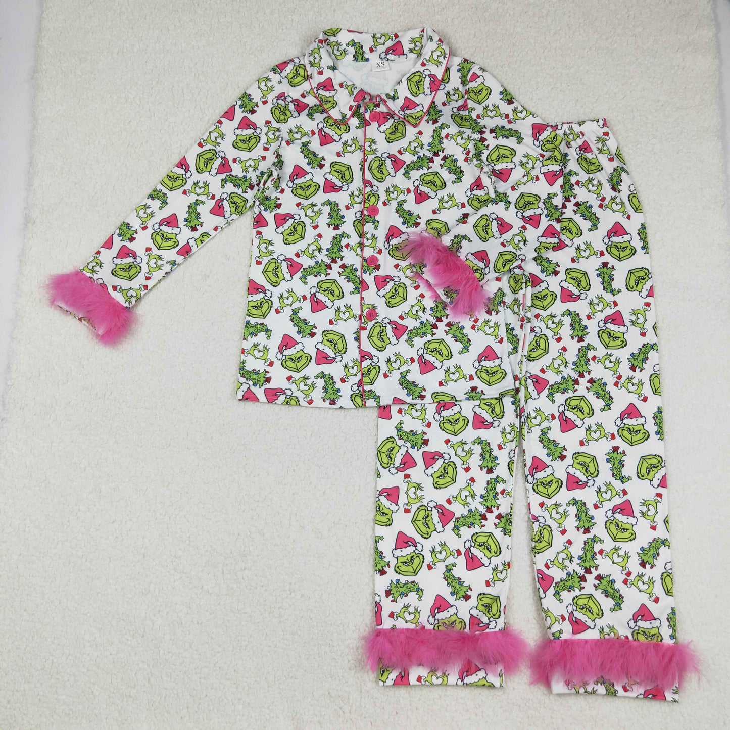 GLP2648 Christmas green face tree long sleeve pants adult women fur pajamas