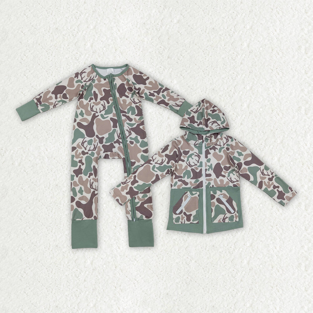 hunting camo deer romper/hoodie coat RTS Sibling Clothes
