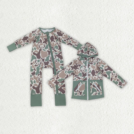 hunting camo deer romper/hoodie coat RTS Sibling Clothes