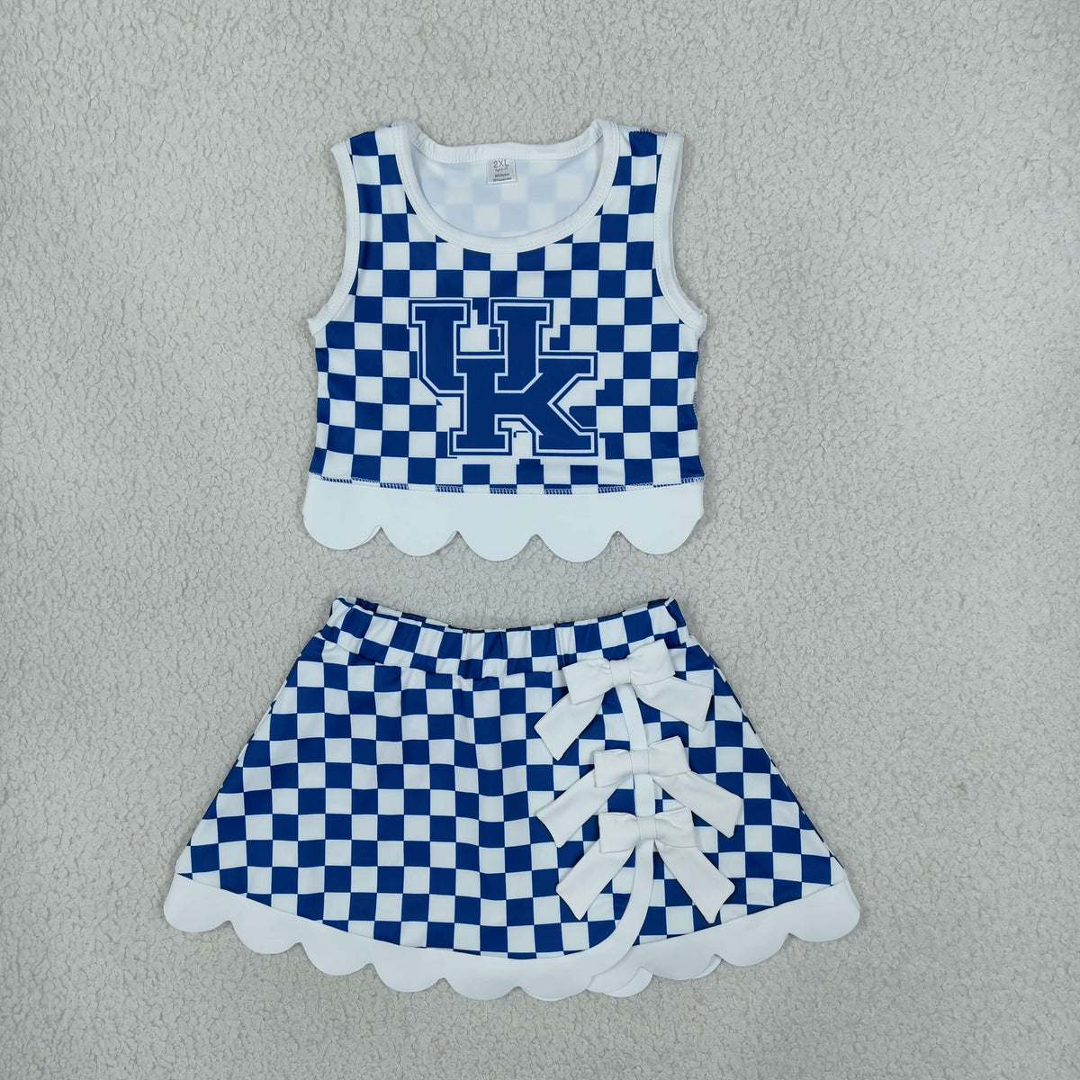 GSD4283 Yoga Team Blue Checkered Sleeveless Bows Skorts Girls Set