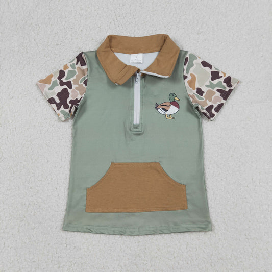 BT1530 Hunting Mallard Duck Camo Pocket Zipper Short Sleeve Boys Top