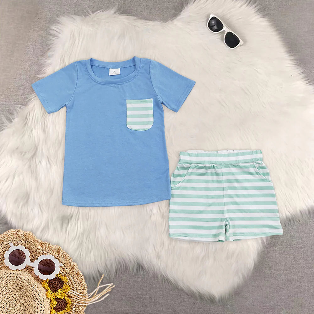 blue short sleeve shorts boys set Sibling Clothes RTS