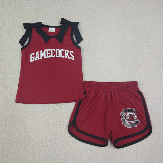 GSSO3835 GAMECOCKS Maroon & Black Bows Sleeveless Shorts Girls Set