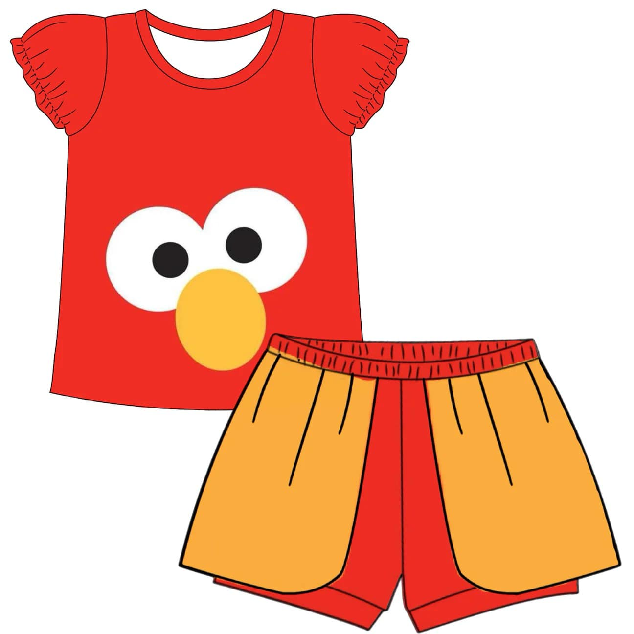 custom style cartoon animals red flutter sleeve shorts girls set tat 6-8 weeks