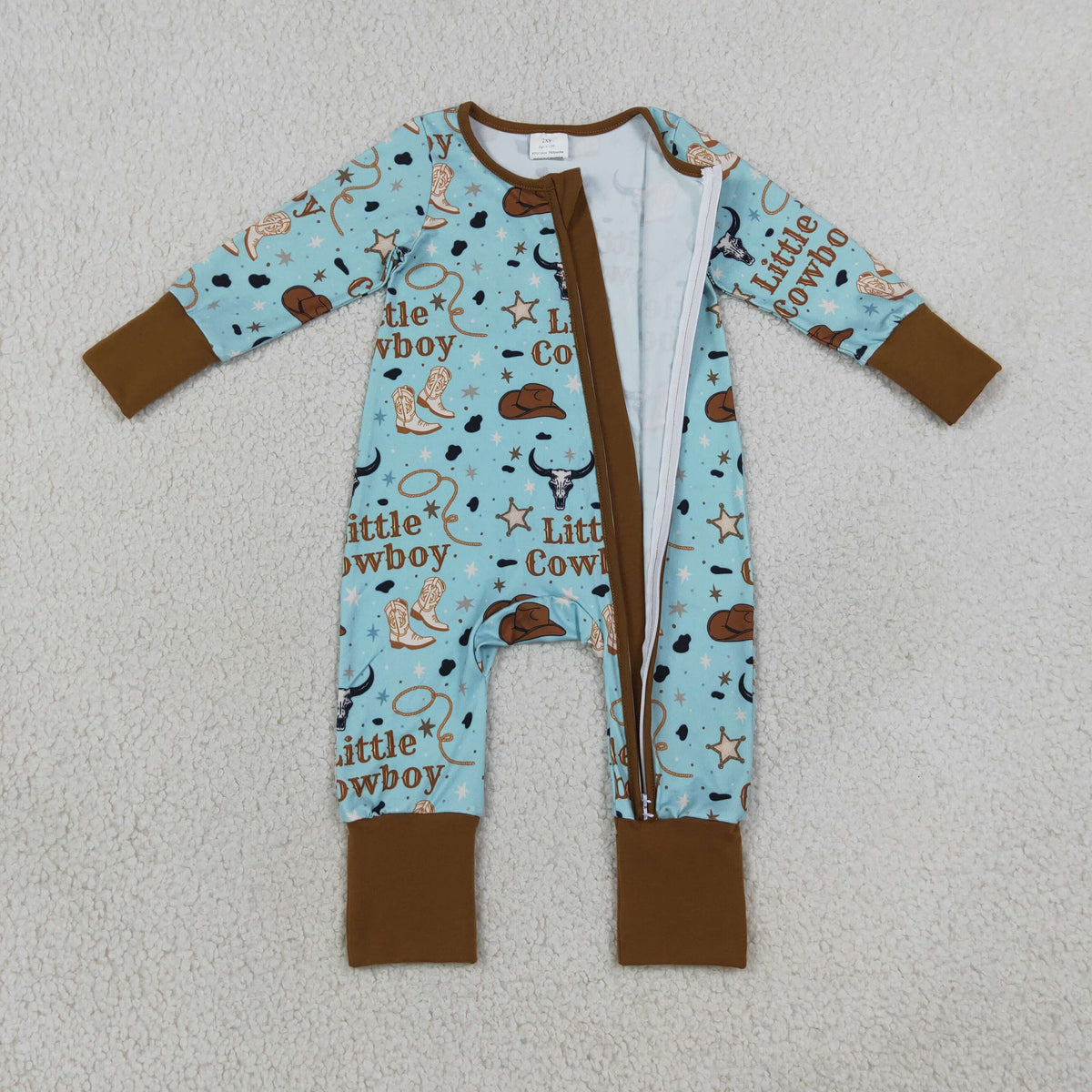LR3124 Little Cowboy Blue Zipper Long Sleeve Boys Romper