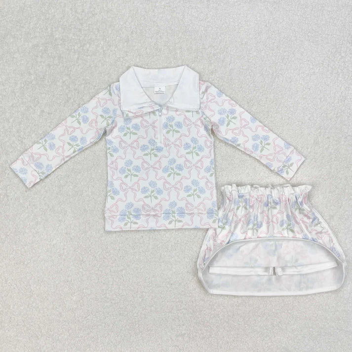 flowers zipper long slevee skirt with shorts set RTS sibling clothes
