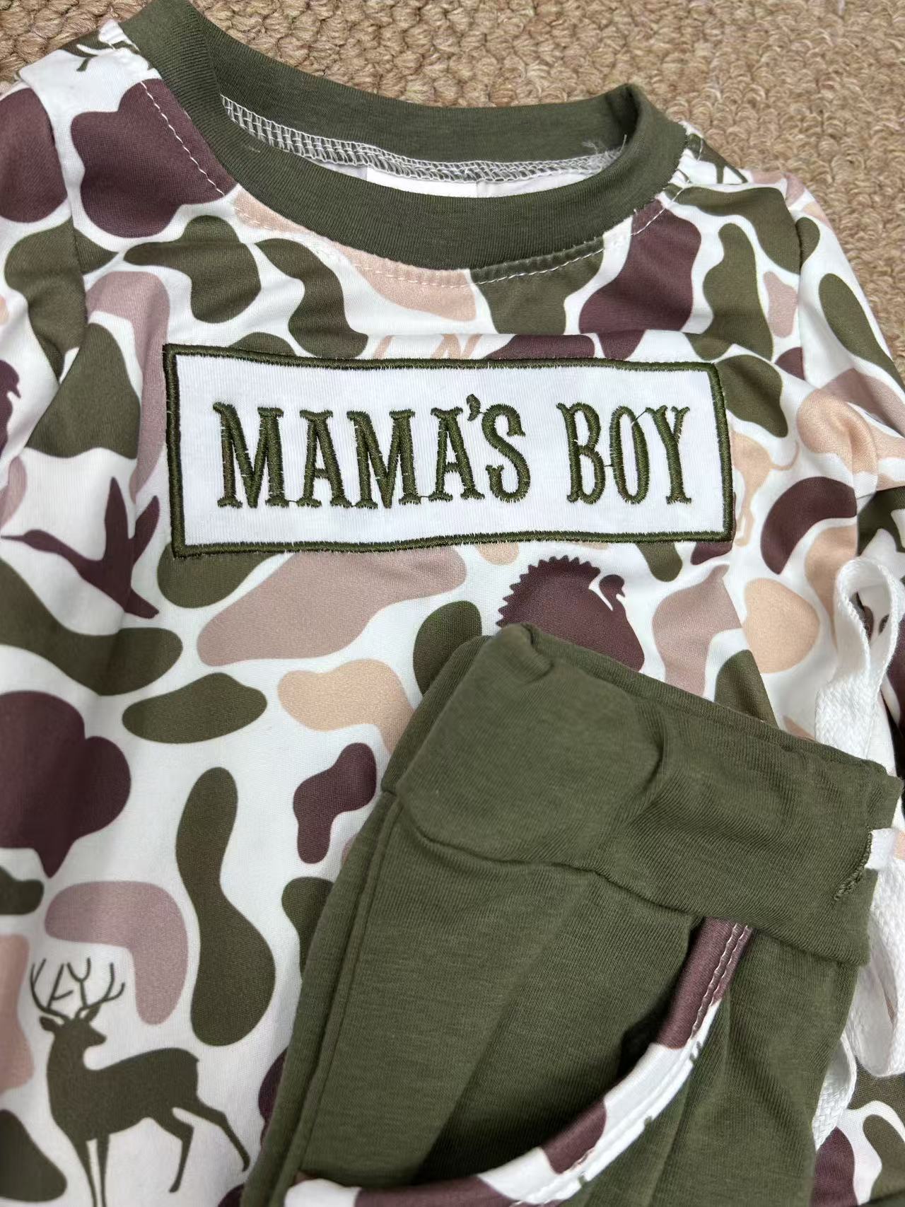 Embroidery Mama's Boy Camo Boys Set RTS Sibling Clothes