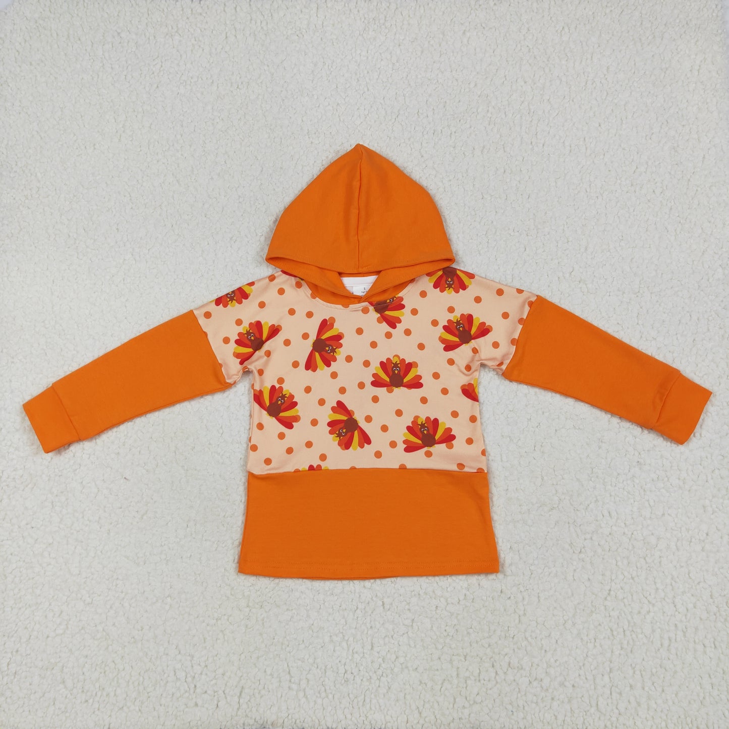 BT1247 thanksgiving turkey orange hoodie long sleeve boys top