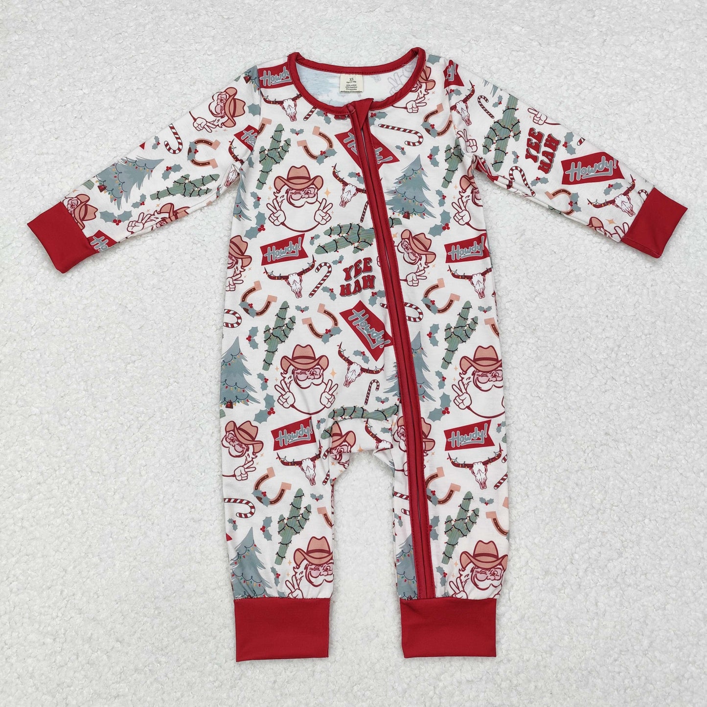 bamboo LR1278 Christmas howdy Santa tree long sleeve boys zipper romper