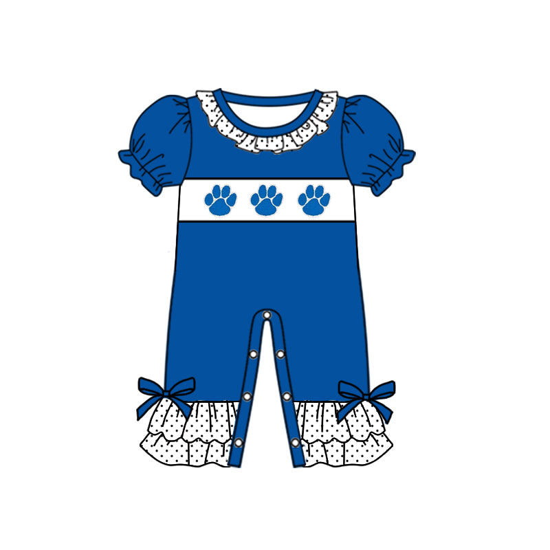 custom style football team UK dog's pow blue short sleeve girls romper