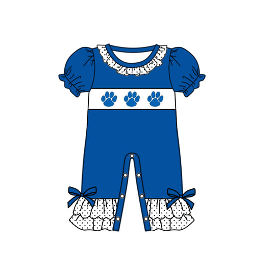 custom style football team UK dog's pow blue short sleeve girls romper