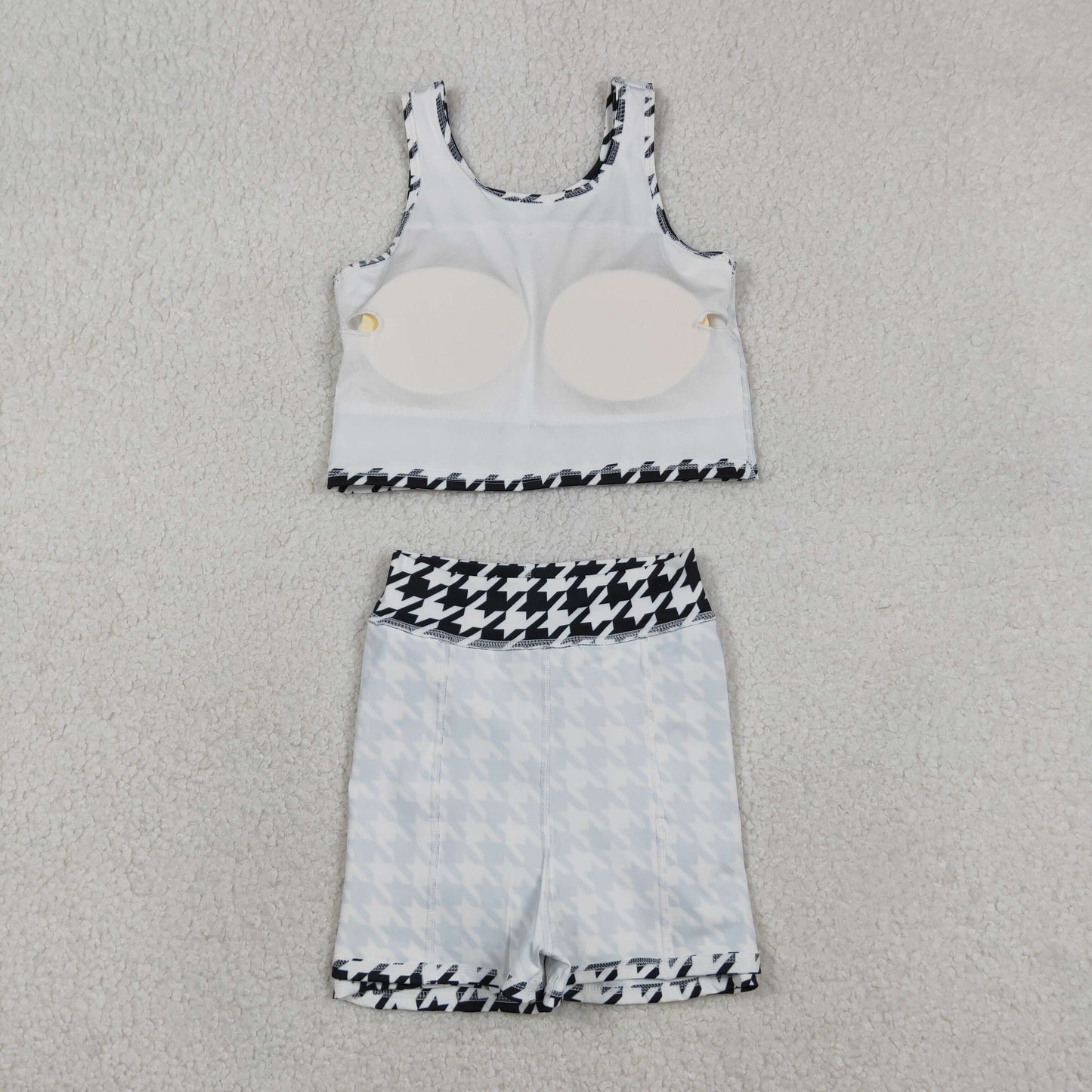 GSD2858 yoga black houndstooth sleeveless skorts skirt girls set