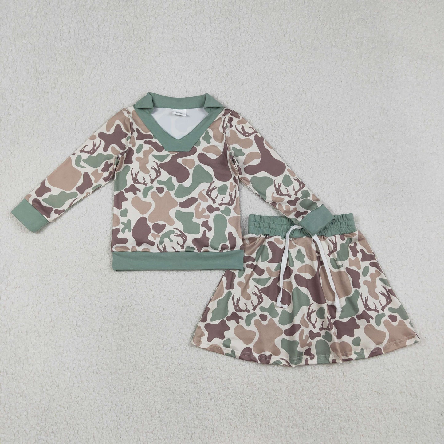 GLD1477 Hunting Camo Long Sleeve Skorts Skirts Girls Set