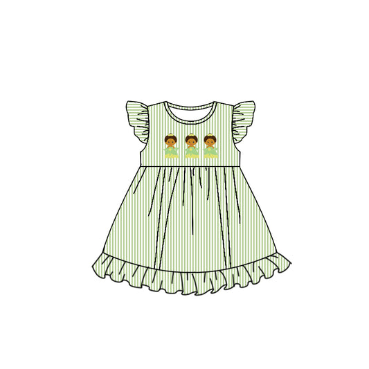 custom Cartoon Princess Green Flutter Sleeve Girls Dress