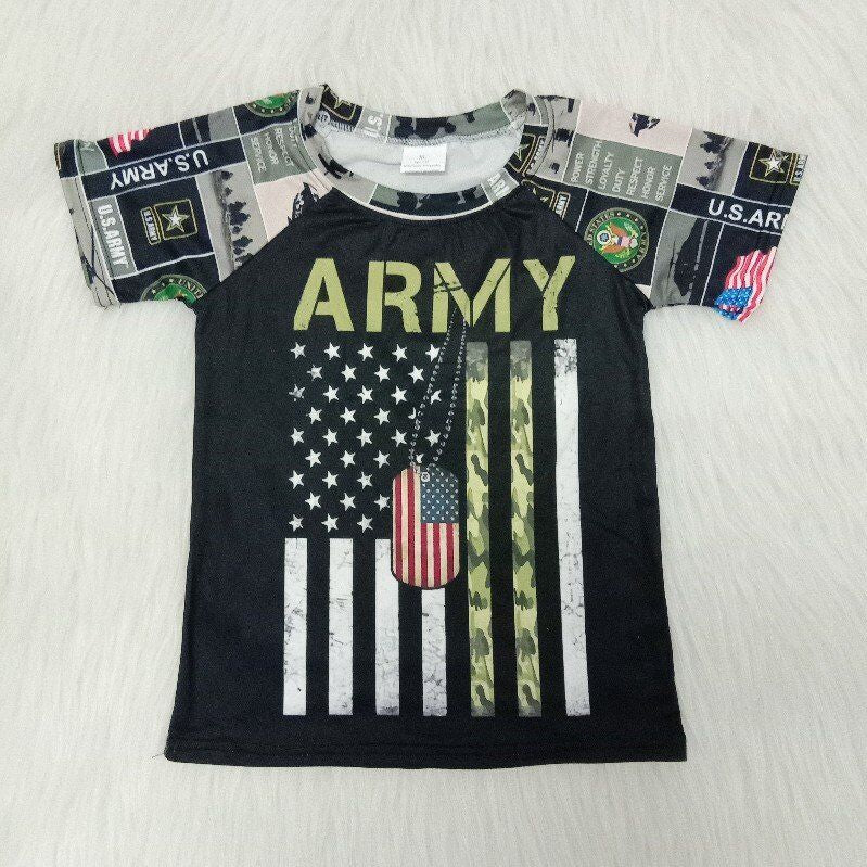 C7-2 Army Green And Black Short Sleeve Boys T-shirts