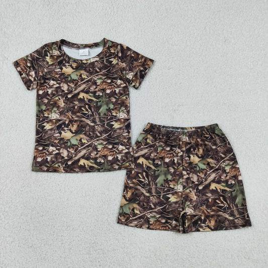 BSSO1929 Hunting Camo Short Sleeve Shorts Boys Set