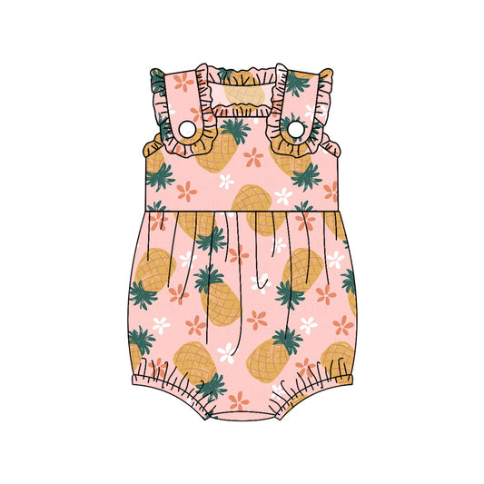 preorder  Pineapple Summer Flowers Pink Sleeve Girls Romper