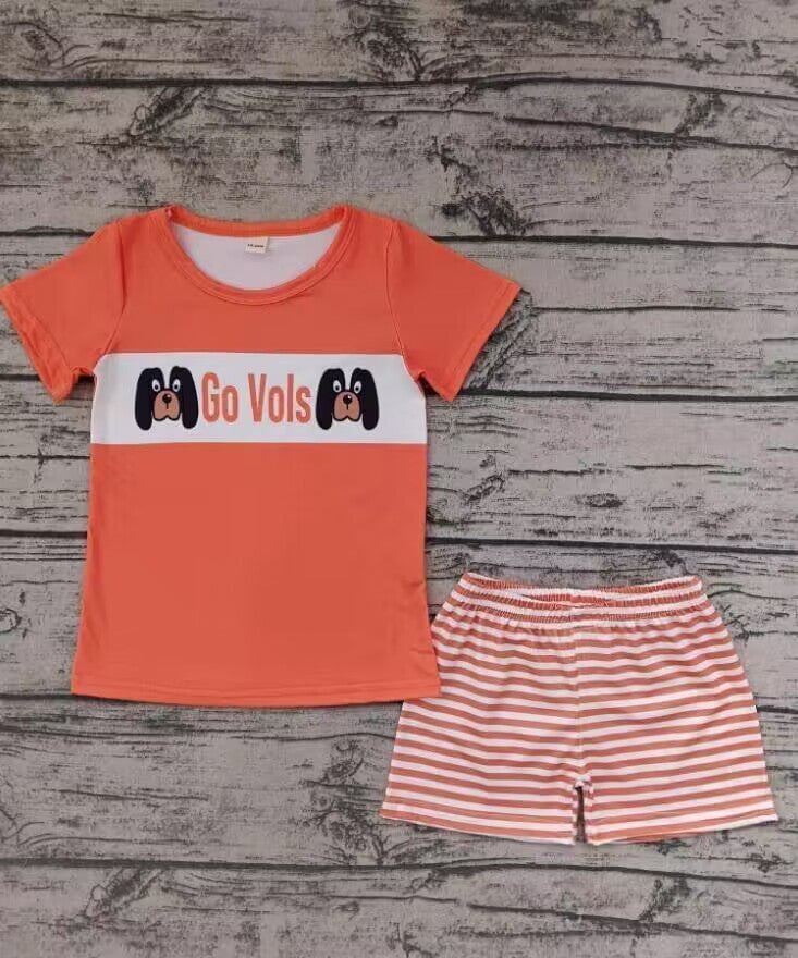 custom S Team dog orange short sleeve orange striped shorts boys set