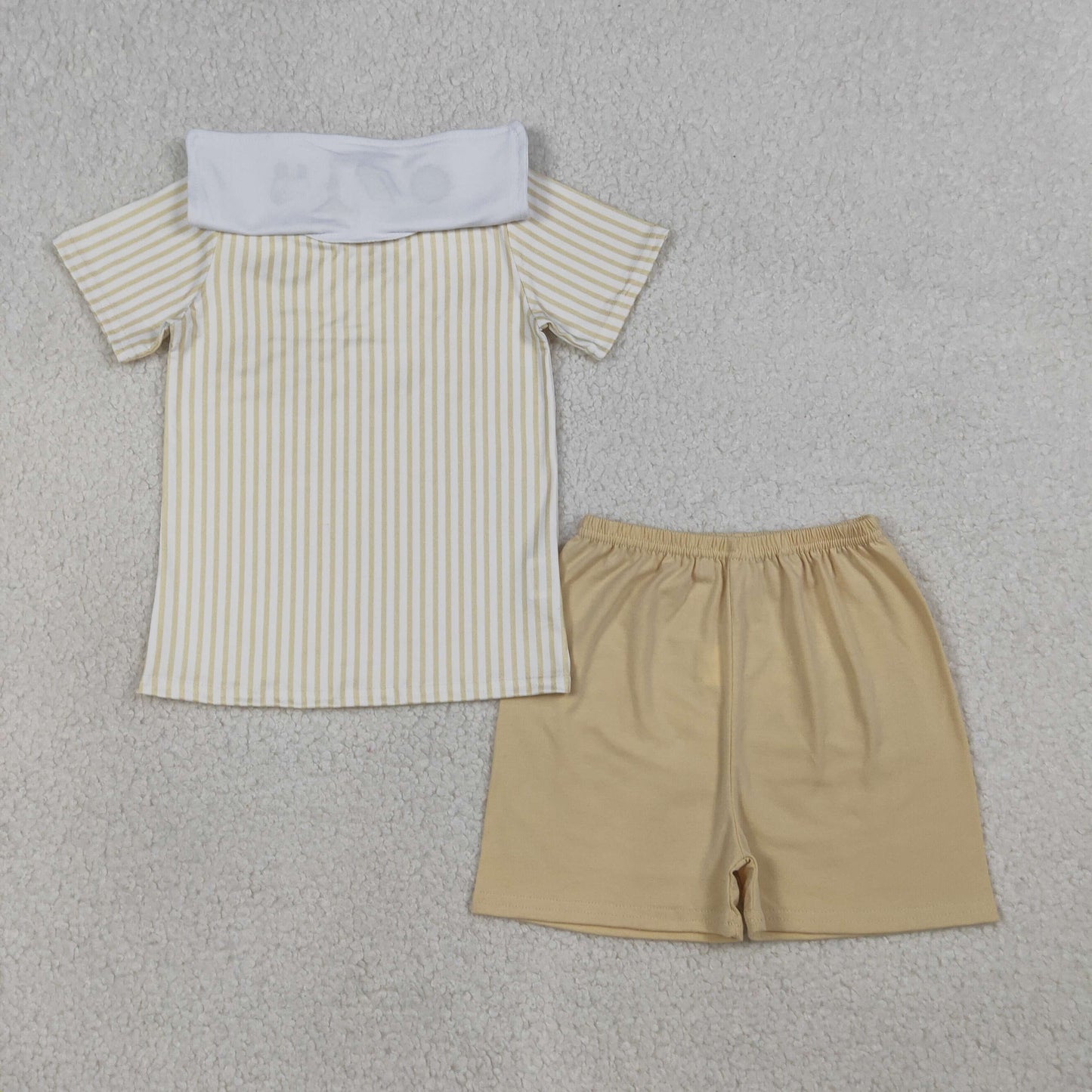 Embroidery BSSO1777 Easter Cross Sheep Short Sleeve Yellow Shorts Boys Set