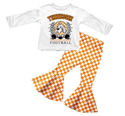 custom S Tennessee football dog long sleeve orange checkered pants girls set