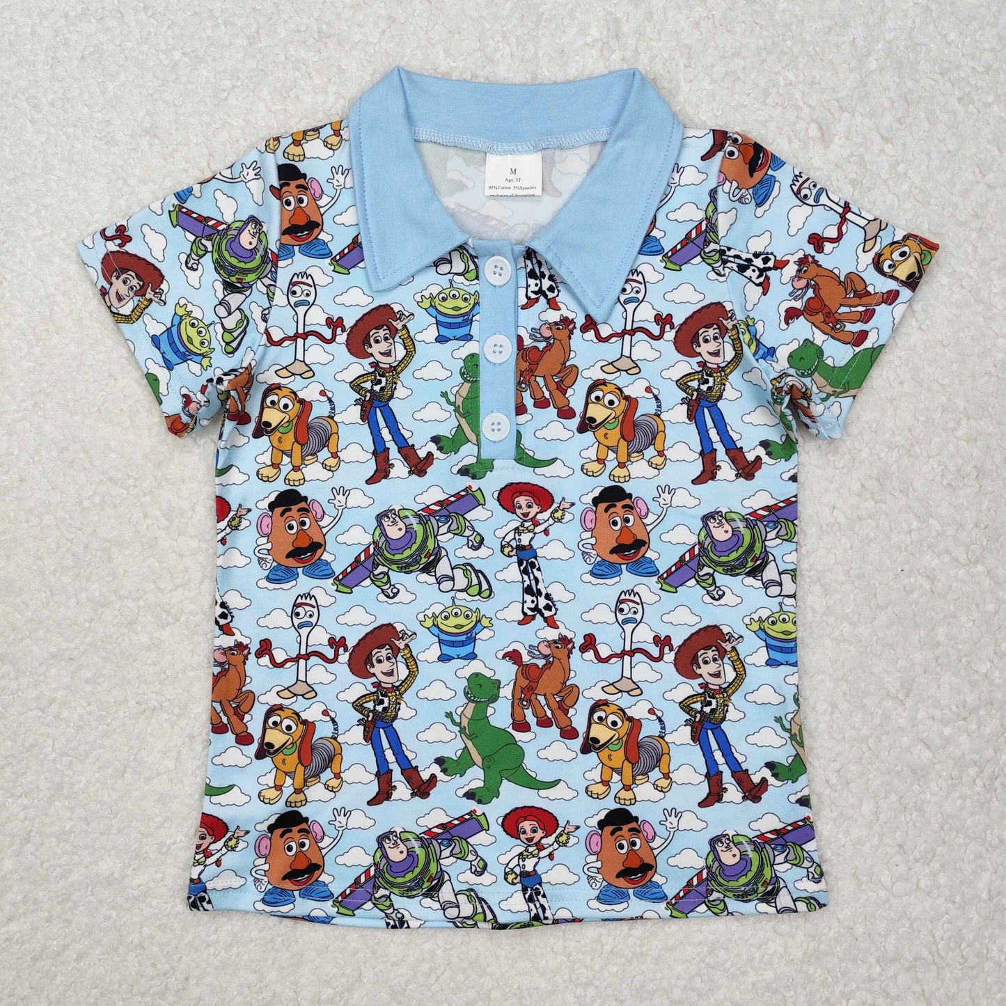 BT1158 Cartoon Toy Dinosuar Blue Short Sleeve Boys Top