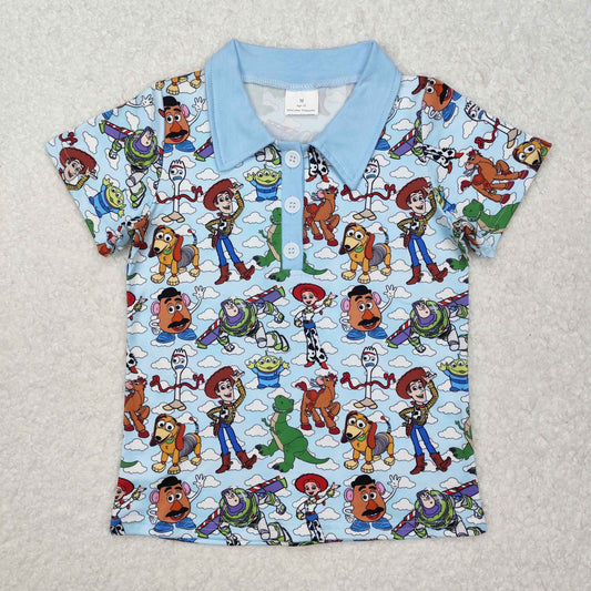 BT1158 Cartoon Toy Dinosuar Blue Short Sleeve Boys Top