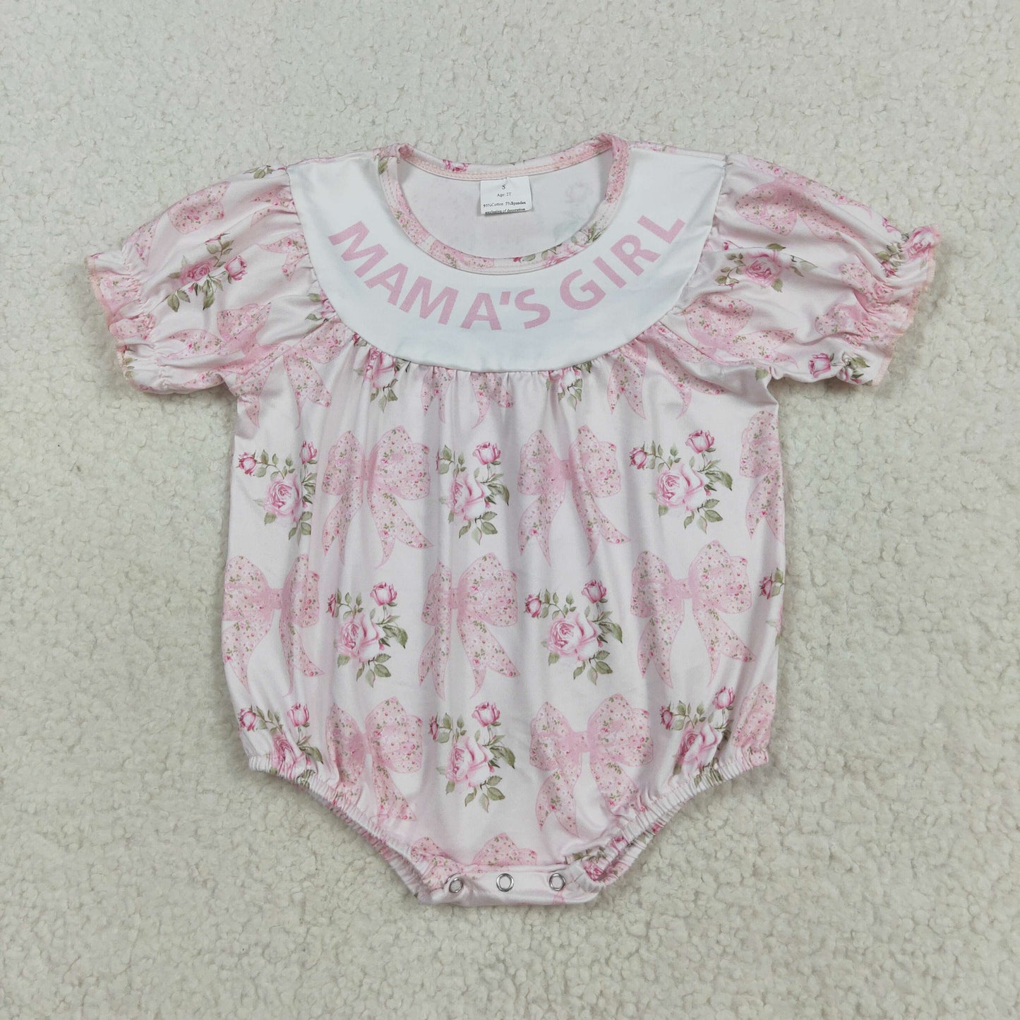 SR3087 mama's girl flowers bows pink short sleeve girls romper