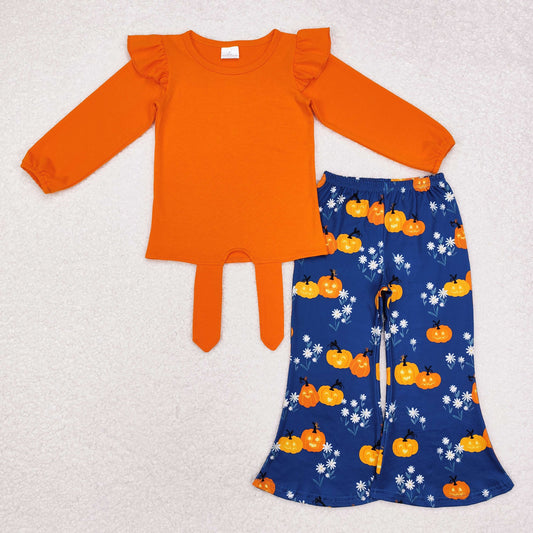 GLP1719 Halloween orange long sleeve pumpkin blue pants girls set