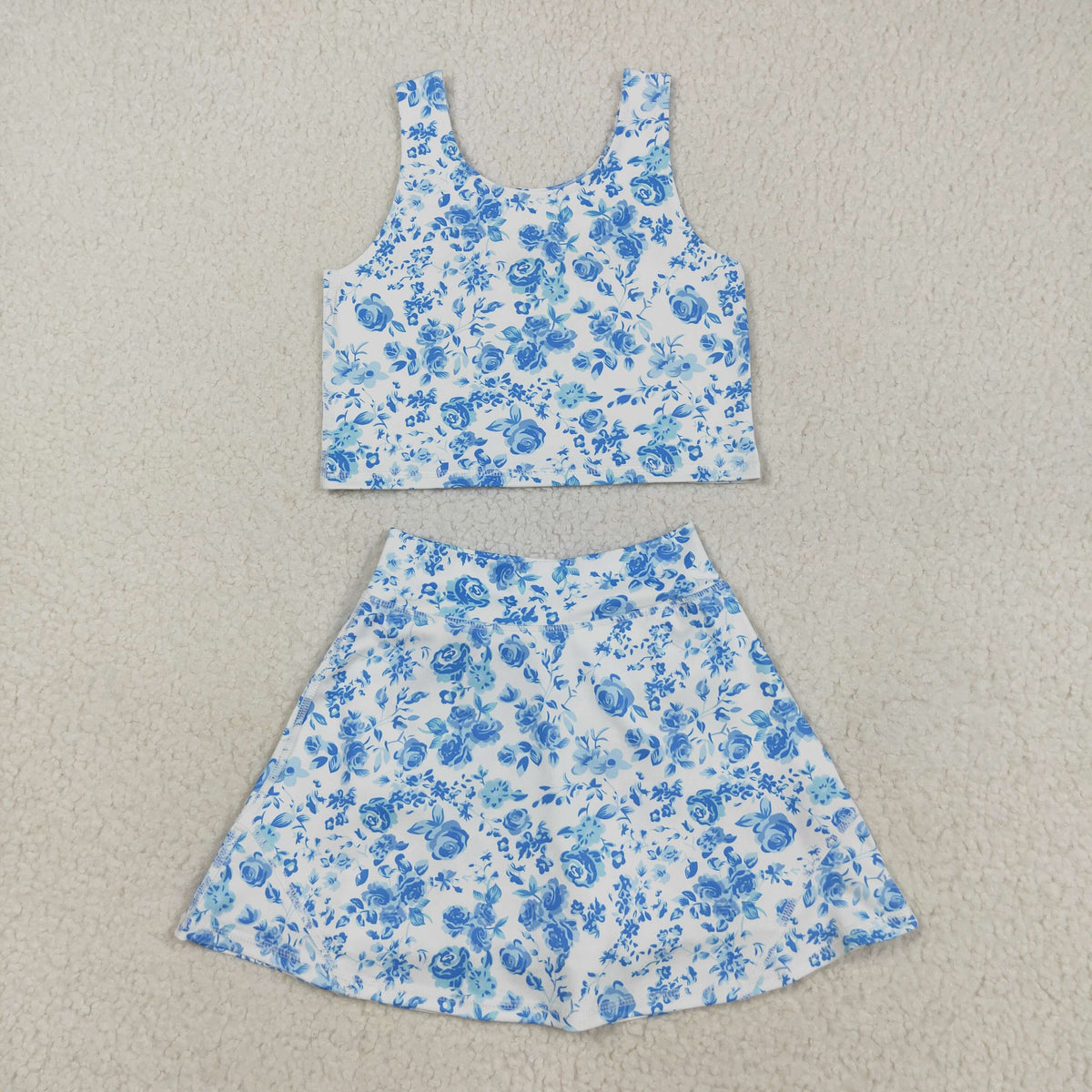 GSD2787 yoga cute flowers floral sleeveless skorts skirt girls set