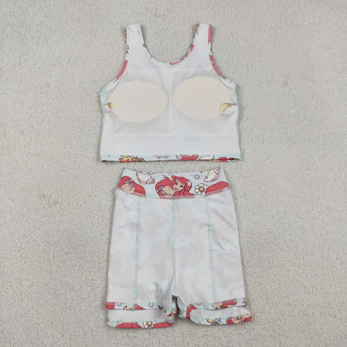 GSD2354 yoga cartoon mermaid fish sleeveless shorts girls set