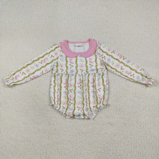 LR2324 Christmas holly berry gift long sleeve girls romper