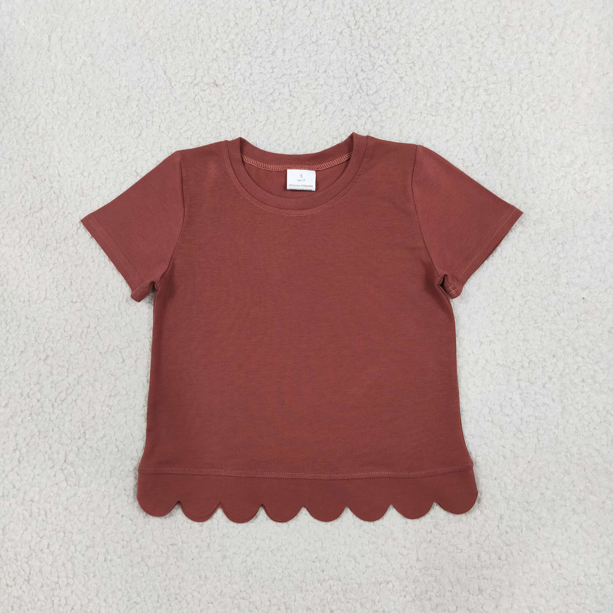 GT1777 Scallop Brown Short Sleeve Girls Top