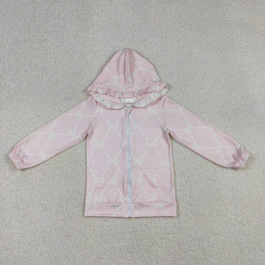 GT1246 pink bows pocket hoodie zipper long sleeve girls coat