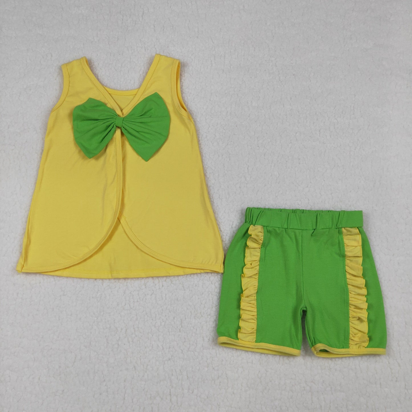 GSSO3464 Cartoon Princess Sleeveless With Bow Shorts Girls Set