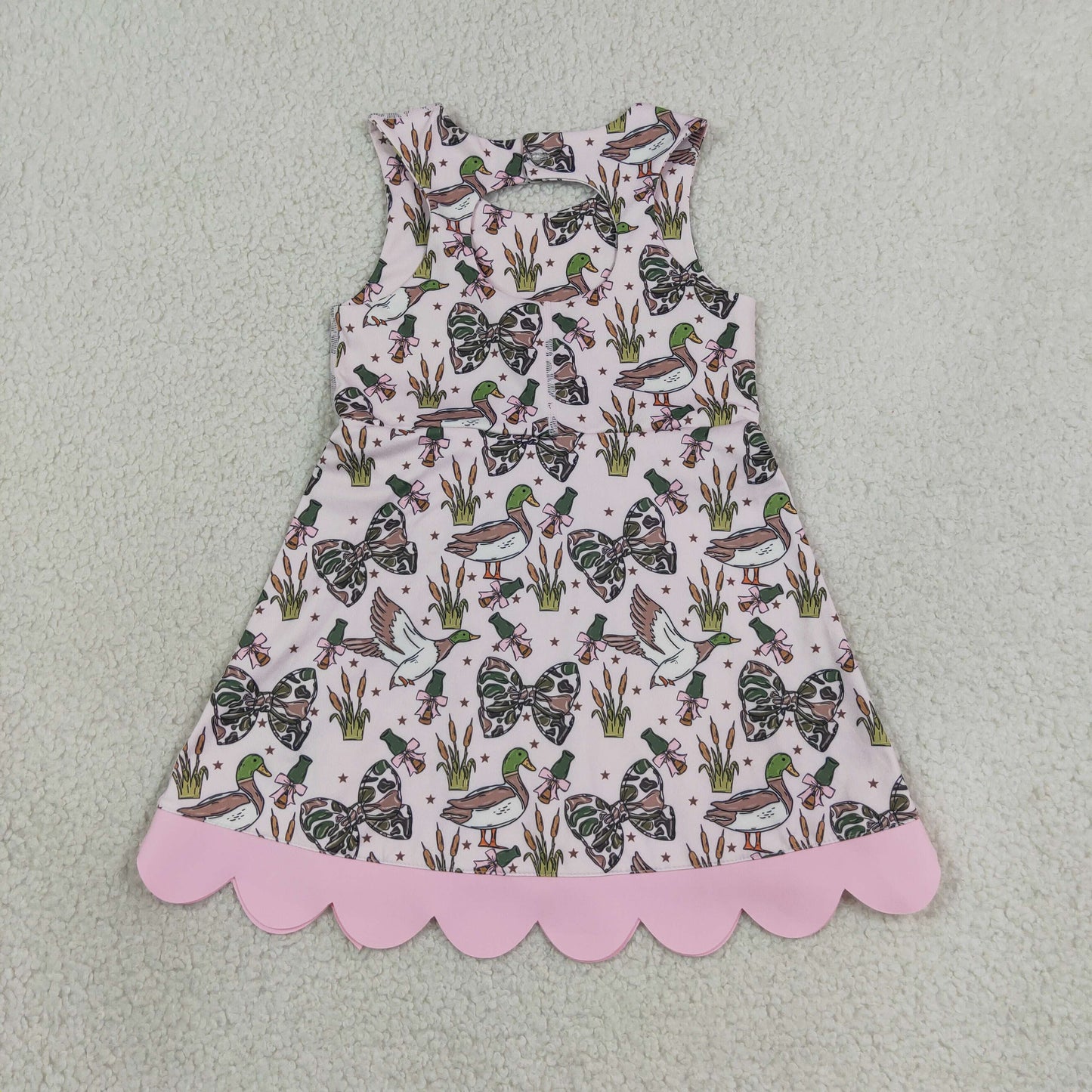 GSD4009 Yoga Scallop Camo Bows Mallard Shorts Sleeveless Girls Dress