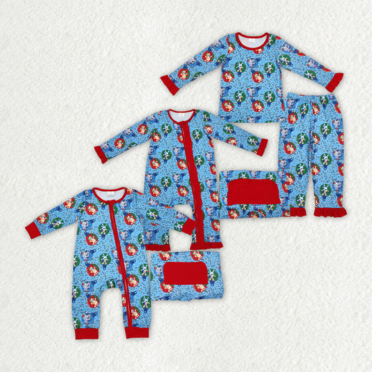 Christmas blue dog cartoon RTS sibling clothes