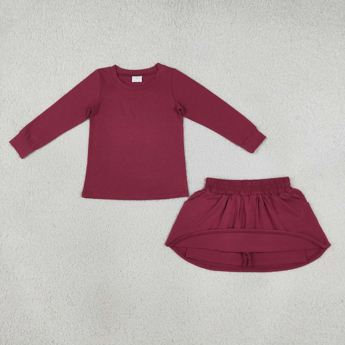 GLD1697 Maroon Sweatshirt Long Sleeve Skorts Girls Set