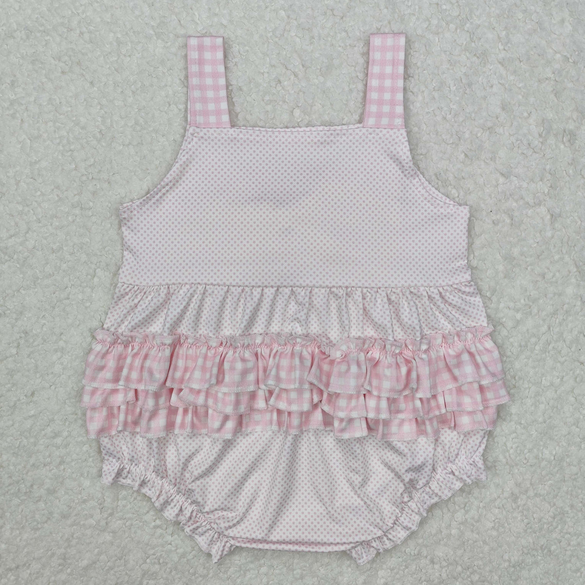 SR2280 pink checkered bows ruffles girls romper