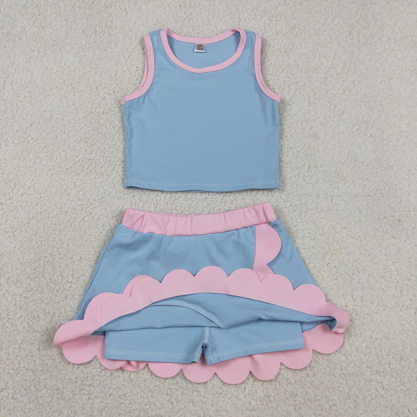 GSD4014 Yoga Blue Sleeveless Skorts Girls Set