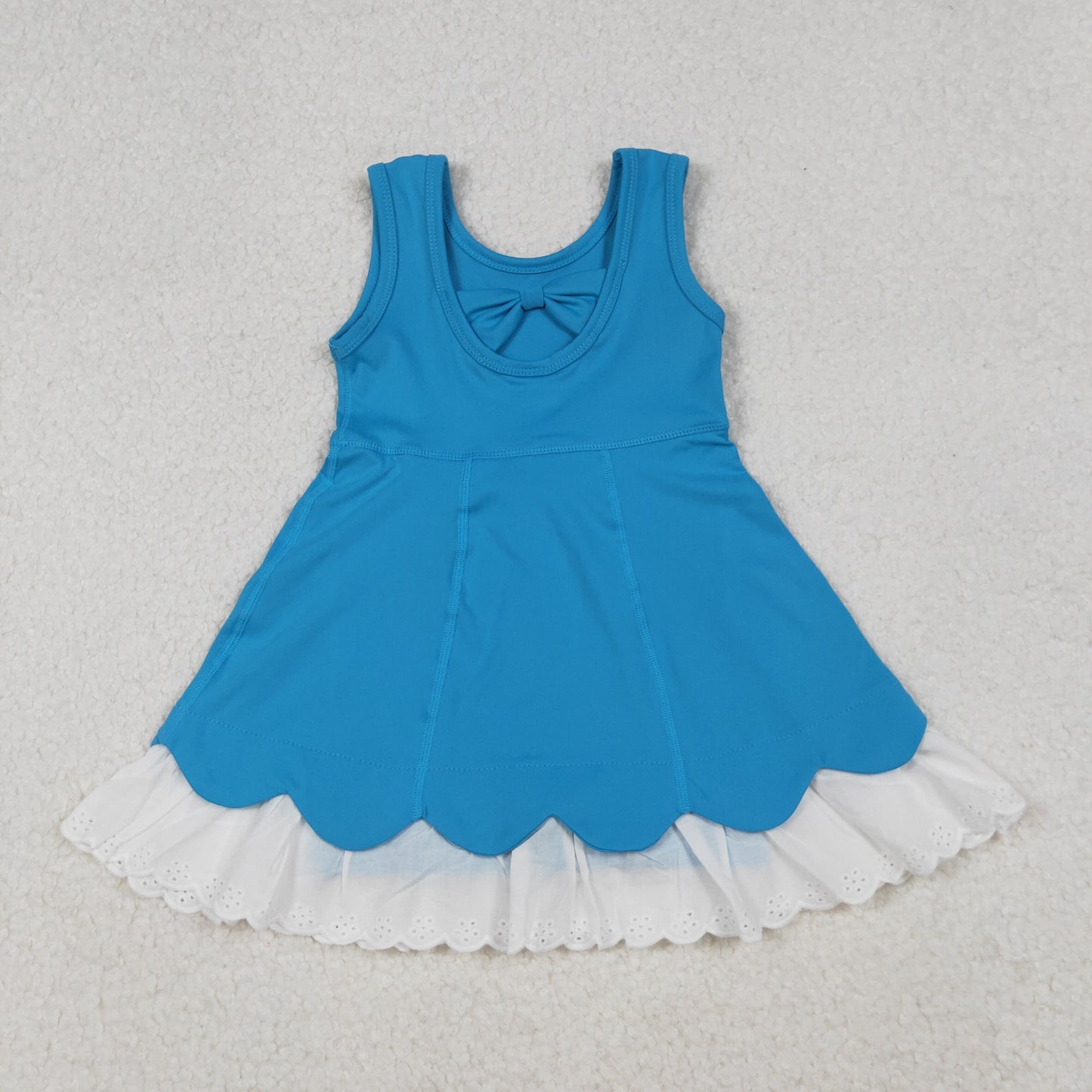 GSD2680 yoga blue sleeveless girls dress with lace