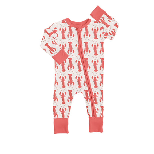 custom moq 3 Crayfish red long sleeve kids romper